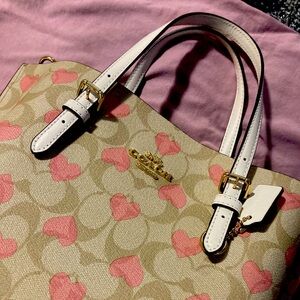 Coach pink, tan and white heart medium purse